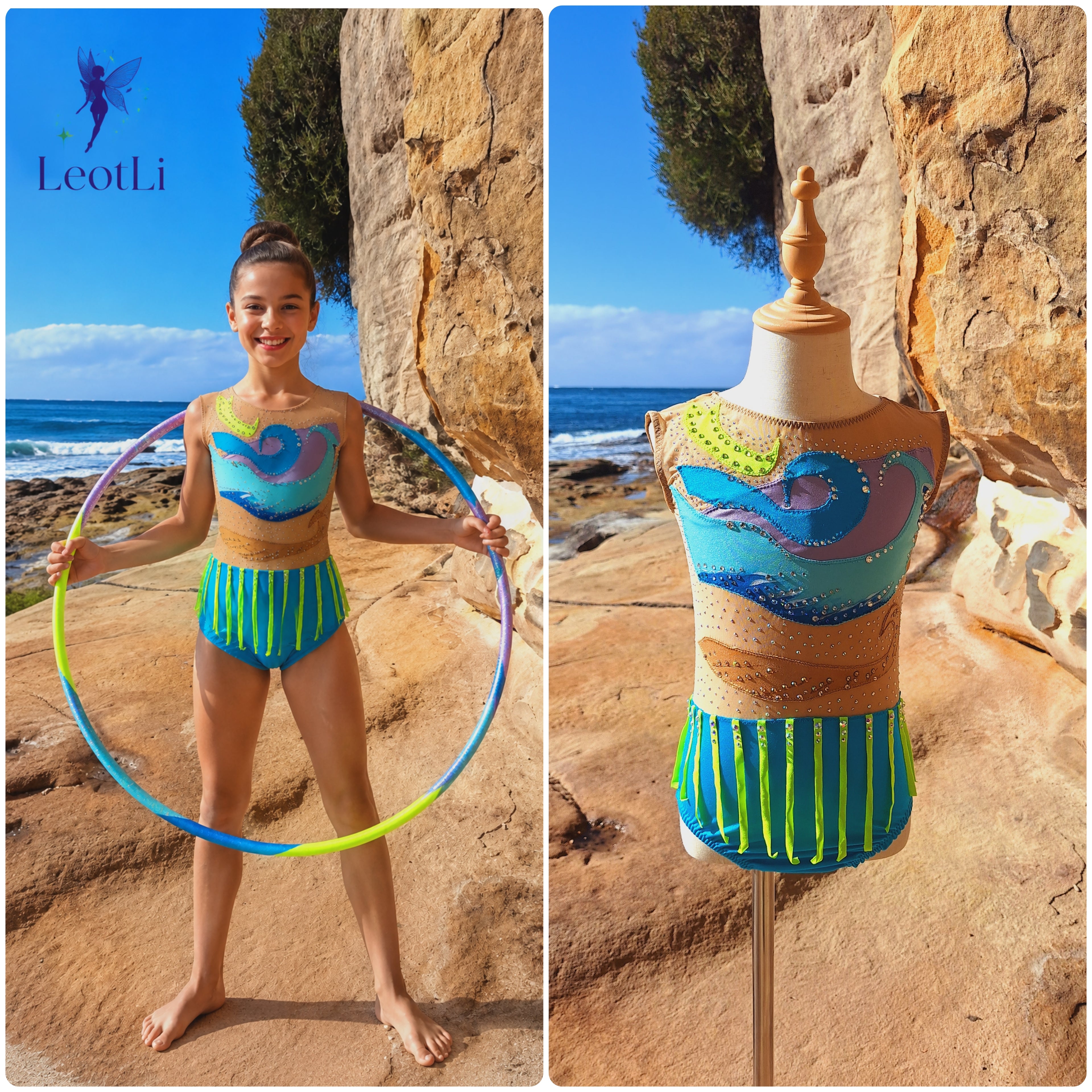 Gymnastics leotard "Ocean" size 7-8